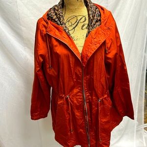 Rust, colored, leopard print lined, wet weather, casual trenchcoat